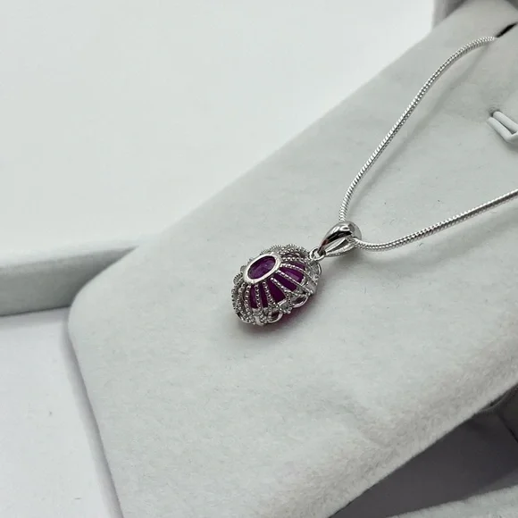 6.38 CT Natural Ruby Sterling Silver Pendant Necklace - Picture 5 of 6